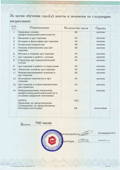 Образец приложения оборотная сторона (аттестационная работа) по программе Арт-терапия
