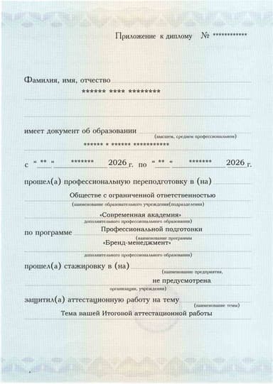 Образец приложения лицевая сторона (аттестационная работа) по программе Бренд-менеджмент