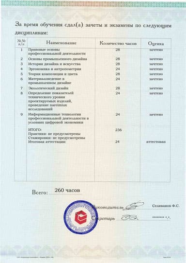 Образец приложения оборотная сторона (аттестационная работа) по программе Промышленный дизайн