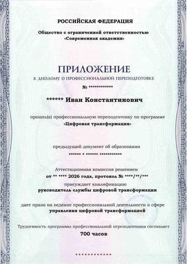 Образец приложения лицевая сторона (итоговое тестирование) по программе Цифровая трансформация