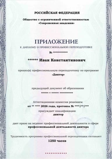 Образец приложения лицевая сторона (итоговое тестирование) по программе Диктор