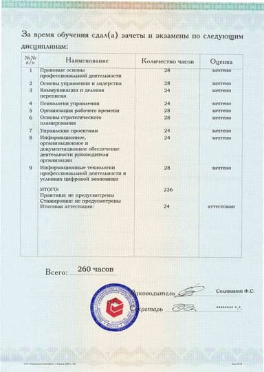 Образец приложения оборотная сторона (аттестационная работа) по программе Помощник руководителя