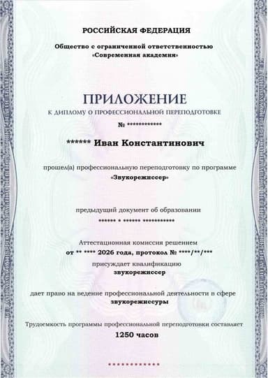 Образец приложения лицевая сторона (итоговое тестирование) по программе Звукорежиссер