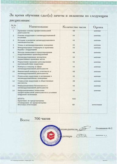 Образец приложения оборотная сторона (аттестационная работа) по программе Противодействие коррупции