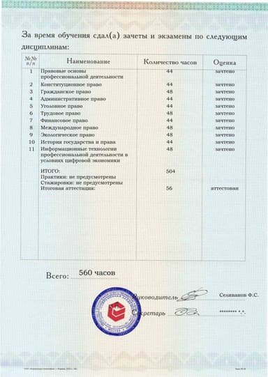 Образец приложения оборотная сторона (аттестационная работа) по программе Юриспруденция