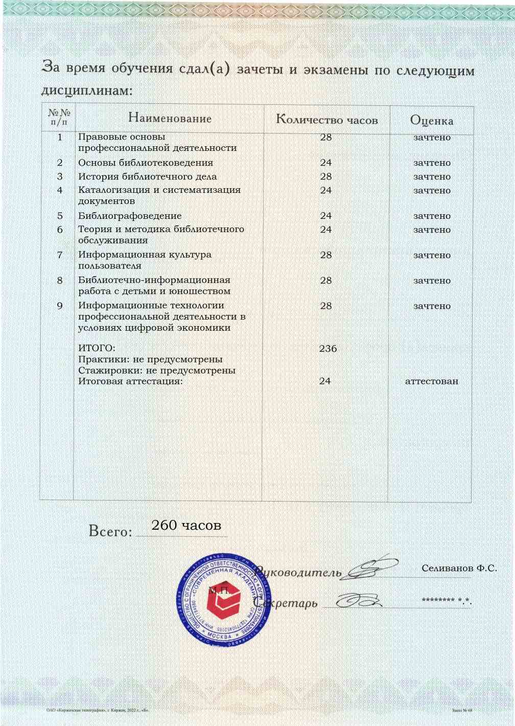 Приложение к диплому, оборотная сторона, выпускная работа, Библиотечно-информационная деятельность