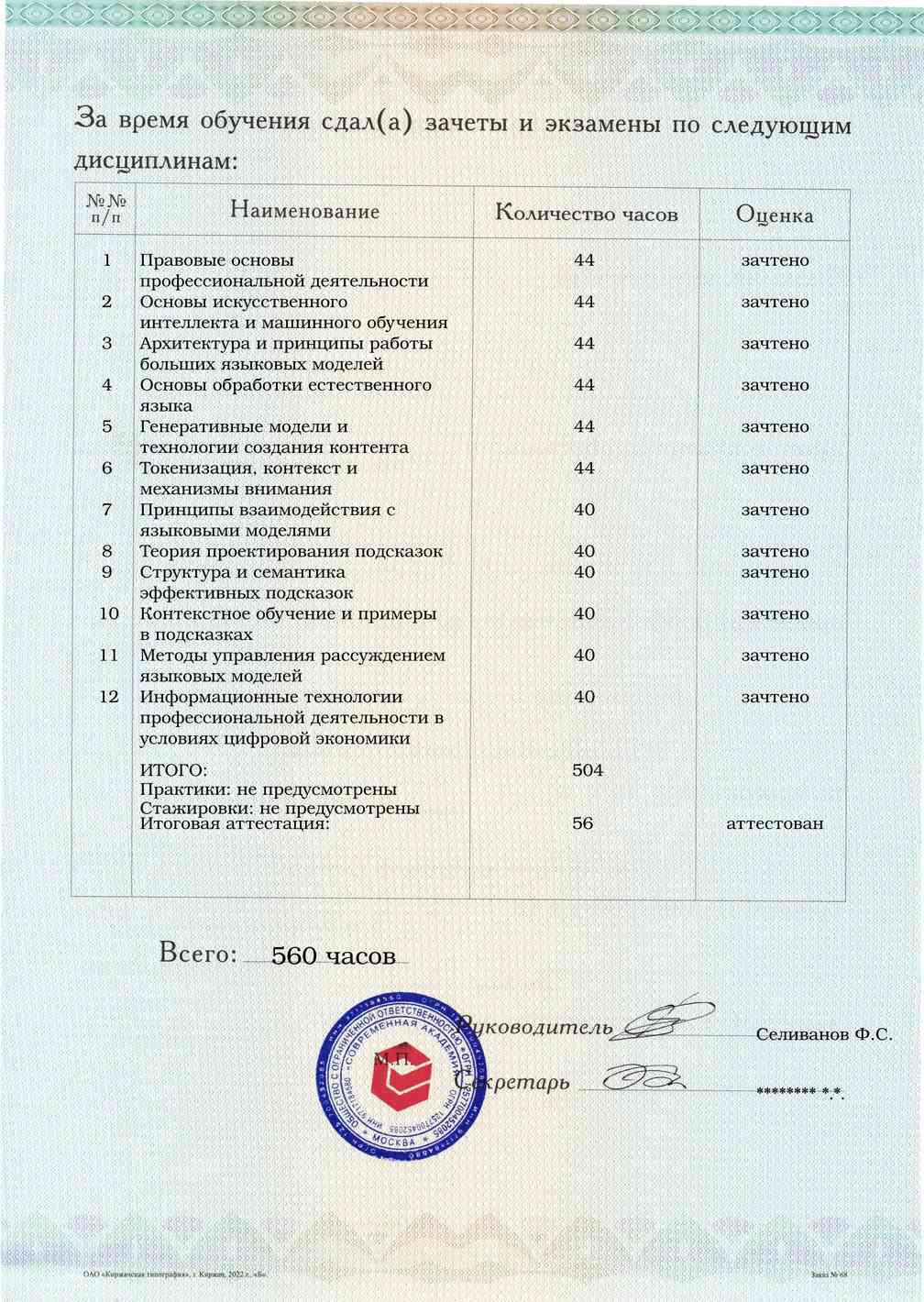 Образец приложения оборотная сторона (аттестационная работа) по программе Проектирование подсказок и ИИ-помощников