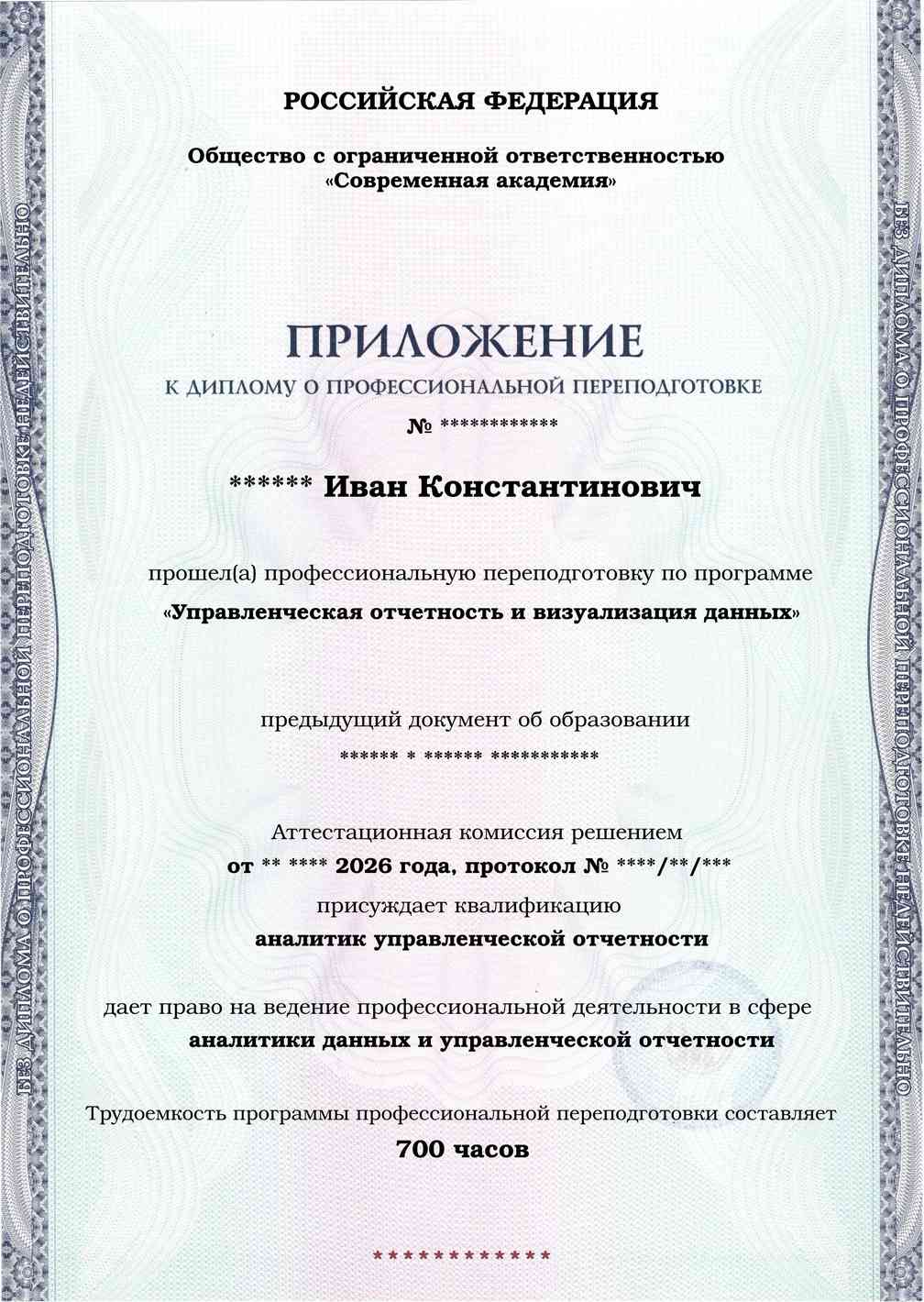 Образец приложения лицевая сторона (итоговое тестирование) по программе Управленческая отчетность и визуализация данных