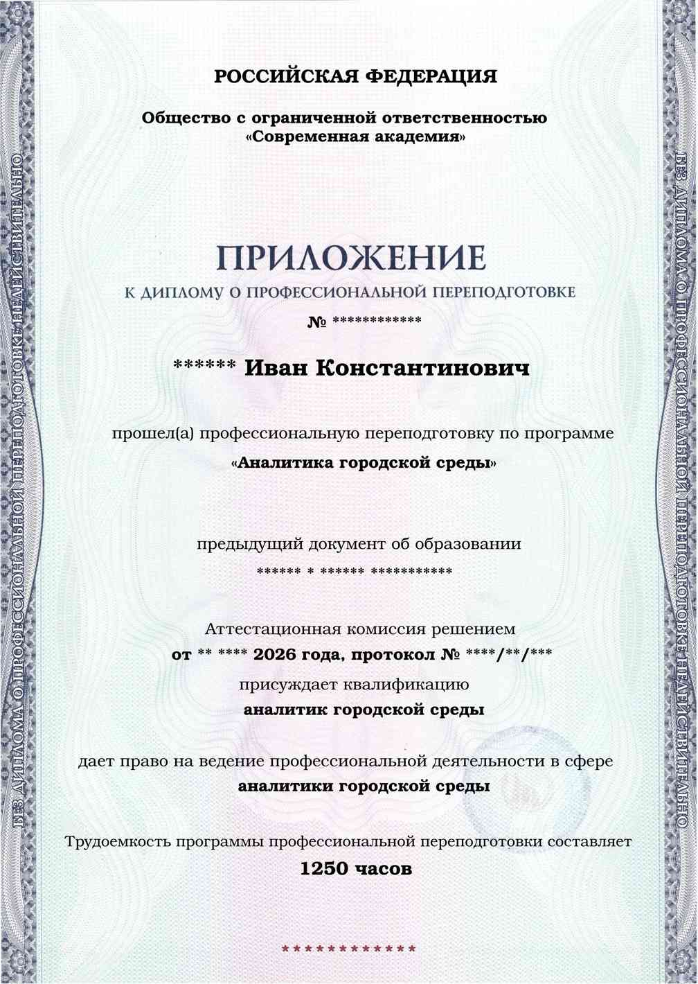 Образец приложения лицевая сторона (итоговое тестирование) по программе Аналитика городской среды