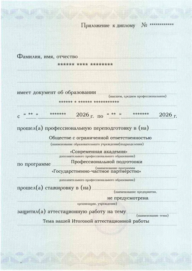 Образец приложения лицевая сторона (аттестационная работа) по программе Государственно-частное партнерство