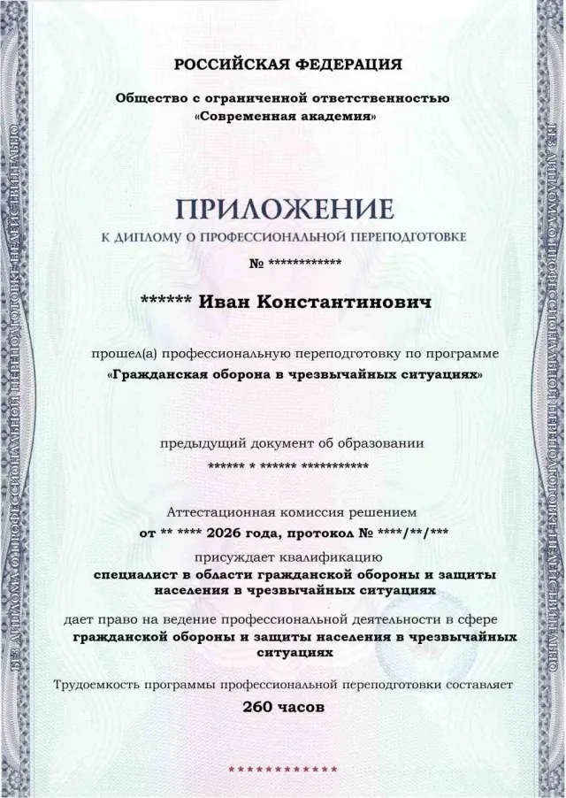 Образец приложения лицевая сторона (итоговое тестирование) по программе Гражданская оборона в чрезвычайных ситуациях