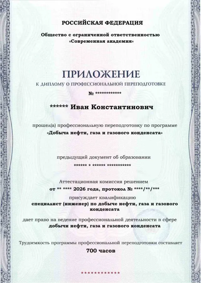 Образец приложения лицевая сторона (итоговое тестирование) по программе Добыча нефти, газа и газового конденсата