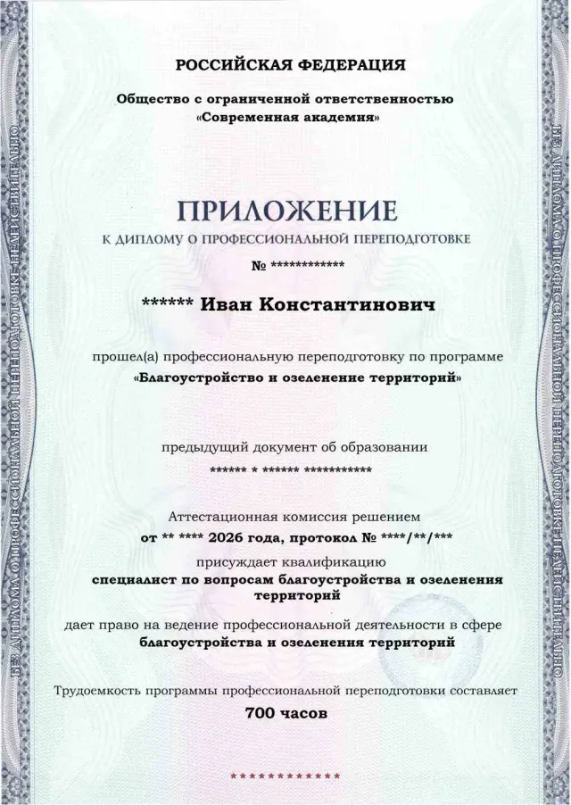 Образец приложения лицевая сторона (итоговое тестирование) по программе Благоустройство и озеленение территорий