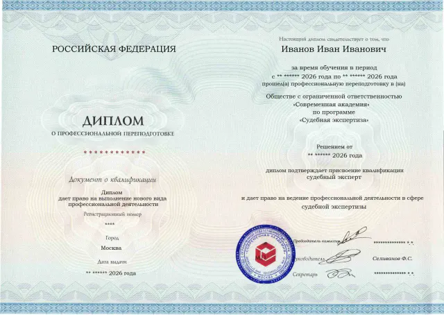 Образец диплома по программе Судебная экспертиза